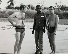 Shirtless Affectionate Men Trunks Bulge African American Gay Interest Vtg Photo picture
