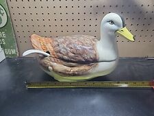 Vintage/Rare Made in Portugal 9/88 Large Duck Covered Serving Dish/Bowl w/Ladle  picture