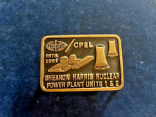 Vtg Shearon Harris (NC) CP&L Nuclear Power Plant Unit 1 & 2 Brass Belt Buckle picture