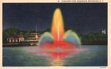 Postcard NY Rochester Highland Park Reservoir by Night Linen Vintage PC J6644 picture