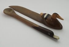 Lot of 2 Vintage Wooden Duck Carvings (Small Spoon and Letter Opener) 6.5” Long picture