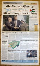 1993 newspaper ISRAEL & PALESTINIANS PLO sign PEACE - Rabin & Arafat shake hands picture