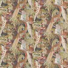 Mulberry Pheasant Quail Print Fabric- Game Birds Linen / Charcoal 2.90 yd FD269. picture