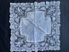 Superb Antique Hand Embroidered Lace handkerchief - Point de Gaze Lace 12 1/2