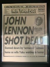 FRAMED in Glass VINTAGE NEWSPAPER HEADLINE ~ BEATLES JOHN LENNON SHOT DEAD  1980 picture