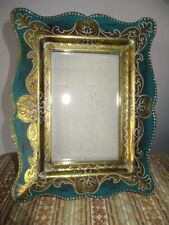 Turquoise Blue Gold Embossed Italian Florentine Tole Inspired Picture Frame picture