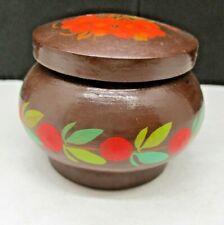 Small Vintage Wood Trinket Jar Canister Hand Painted picture