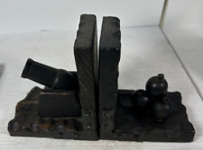 Vintage Hand Carved Wood & Metal Nails Cannon & Cannon Ball Bookends picture