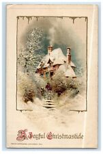 1914 A Joyful Christmastide Snow Winter John Winsch Embossed Art Signed Postcard picture