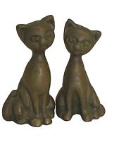 Solid Brass Siamese Cat Kitten Figurines 2.5” Tall Vintage Set of 2 picture