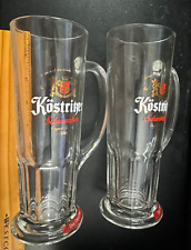 Lot of 2 Kostritzer Schwarzbier clear mugs with handles - 8 inches tall - 0.3l picture