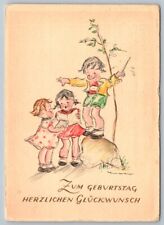 Postcard German Happy Birthday Congratulations Boy Conducting Singing Girls picture