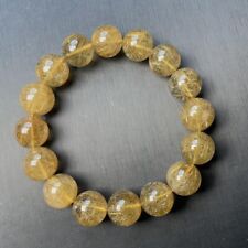 14mm Rare TOP Natural Clear Gold hair Rutilated Quartz Crystal Beads Bracelet picture
