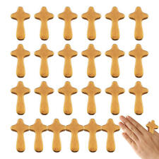 24PC Hand Held Crosses Mini Wooden Clinging Praying Small Palm Crosses Pine Wood picture