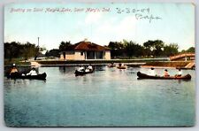 St Mary's Indiana~Boating On St Mary's Lake~Vintage Postcard picture