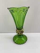 Antique EAPG U.S. Glass Green Bud Vase w/ Gold Circa 1898 6-1/8