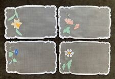 Vintage Cocktail Napkins Madeira Embroidered Flowers on Organdy  Rare Set of 12 picture