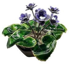 VTG BOVANO Cheshire Enamel On Copper Potted African Violet Plant Sculpture Old picture