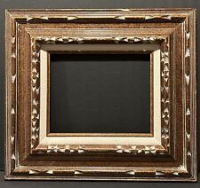 Vintage Intricate Linen Lined White Wash Carved Wood Picture Frame picture