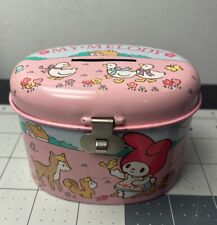 Vintage Sanrio My Melody Pink Piggy Coin Bank Tin Metal 1988 Japan 4”x3”x3” picture