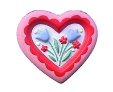 Hallmark PIN Valentines Vintage HEART FLOWERS PINK TULIP 1990 Holiday Brooch picture