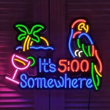 It's 5:00 Somewhere Parrot LED Neon Light Sign Palm Tree Beer Wall Decor 17
