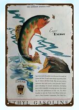 1931 Ethyl gas gasoline rainbow trout fish eager energy metal tin sign & decor picture