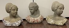 Antique Vntg? Blue Red Green White Cement Woman Bust Garden Finial Figures Italy picture