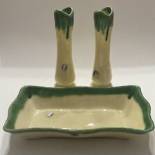 Vintage Walker Pottery Set 2 Yellow Green Bud Vases & 949 Tray Monrovia CA Rare picture