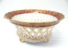 Antique Old Copeland  Porcelain Painted Gold Red Fruit Bowl Reticulated Serving picture