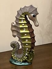 Seahorse Sculpture Jeweled Green Silver Textured Statue Art Marine Beach Decor picture