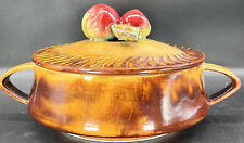 Wade Of California Casserole Dish Apples On Lid Drip Glaze MCM Fall Vintage picture