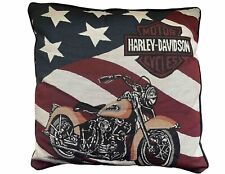 Harley Davidson Tapestry Throw Pillow Stars & Strips Motorcycle 16×16 Vintage picture