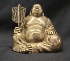 Older Vintage Brass Buddha With Fan 4 Inch - Handsome Sitting Buddha # 5328 picture
