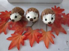 Fall - Autumn Harvest Lot of 3 Small Clip On Brown & White Sisal Hedgehogs, New  picture