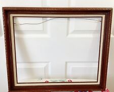 ANTIQUE MCM CARVED WOOD CHERRY PICTURE FRAME LINEN BORDER 20x24” INSIDE 16”x20” picture