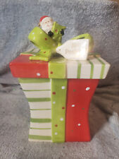 Cracker Barrel Christmas Mingle Jingle Santa Gift Box Cookie Jar Pottery  picture
