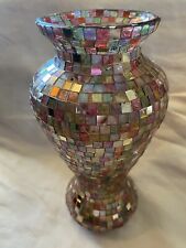 VINTAGE LEADED MOSAIC GLASS VASE - Multi-colored Glass Pieces, 10.5” Tall picture