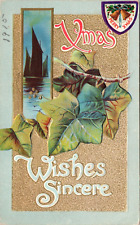 c1910s Winsch Back Christmas Wishes Sincere Sailing Ship Inset Postcard 836b picture