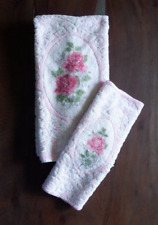 2 Vintage Cannon Royal Family Textured Bathroom Hand Towel Washcloth Pink Cameo picture