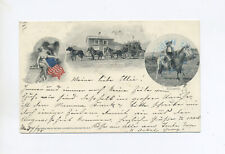 1898 US patriotic souvenir postcard with overland stage Montana and Cowboy picture