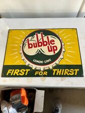 RARE 1930s BUBBLE UP FIRST FOR THIRST LEMON LIME PAINTED METAL SIGN SODA POP CAP picture