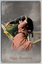 c1910s Happy Memories Hammock Romance Love French Kiss Antique Postcard picture