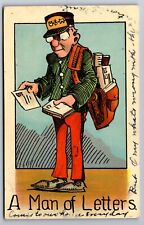 C.1908 POSTMAN DELIVERY MAN OF LETTERS USM MAIL PUN HUMOR COMIC Postcard P52 picture