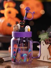 2023 Starbucks Halloween Night Elf Purple Black Cat Glass Mason Mushroom Tumbler picture