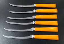 6  Henry's Steak Tomato Serated Knives Buterscotch  Vintage picture