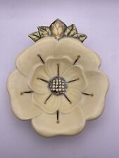 Rare Vintage Ceramic Pearlescent Plate Hibiscus Flower Tiki Kitchen Retro Signed picture