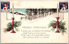 VINTAGE POSTCARD HEARTY GREETINGS CHRISTMAS RED CROSS SEALS ALEXANDRIA MINN 1919 picture