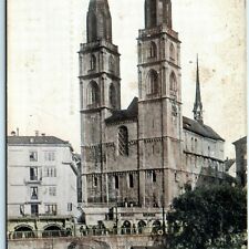 c1900s Zurich, Switzerland Gross Munster Church Postcard Chapel Limmat River A41 picture