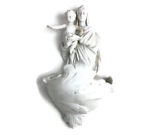 Gorgeous Antique Holy Water font Vessel White Bisque Porcelain madonna with infa picture